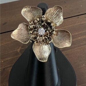 Gold Flower Statement Ring with Crystal Center
